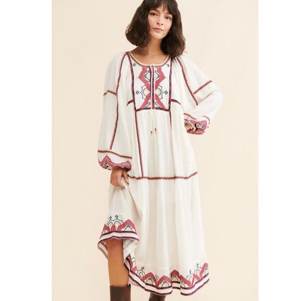 Free People Embroidered White Bohemian Dress